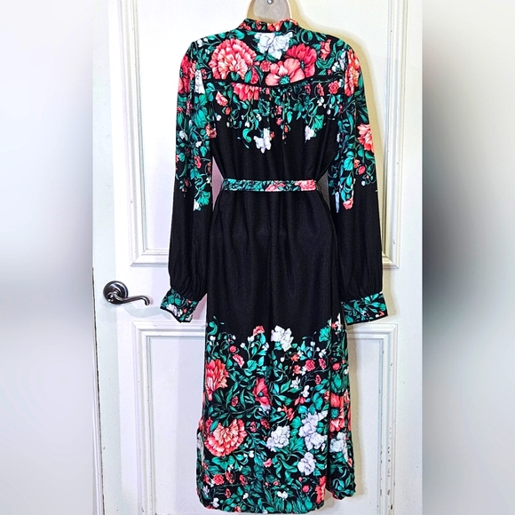 Anthropologie Black Multi-Color Floral Button Front Midi Shirt Dress,Medium - Picture 14 of 16